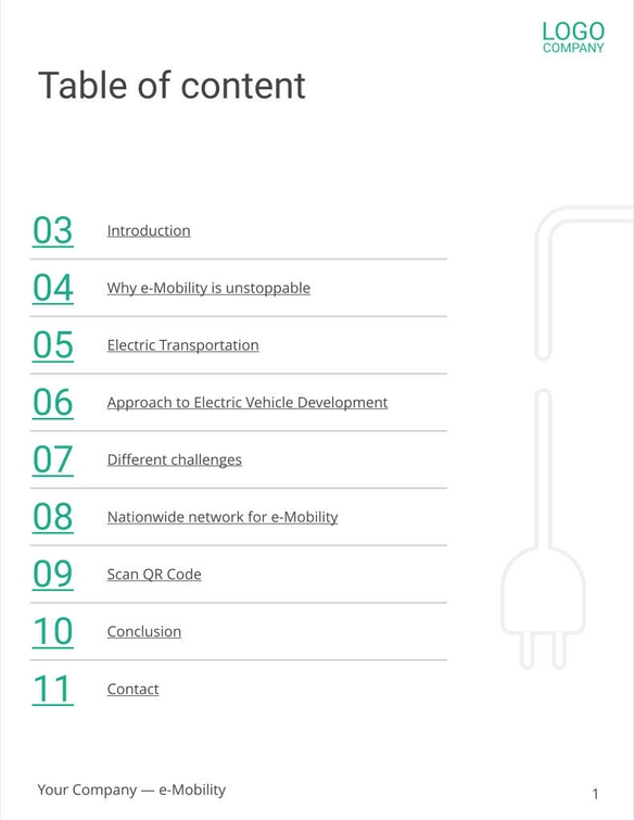 Free brochure – e-mobility template