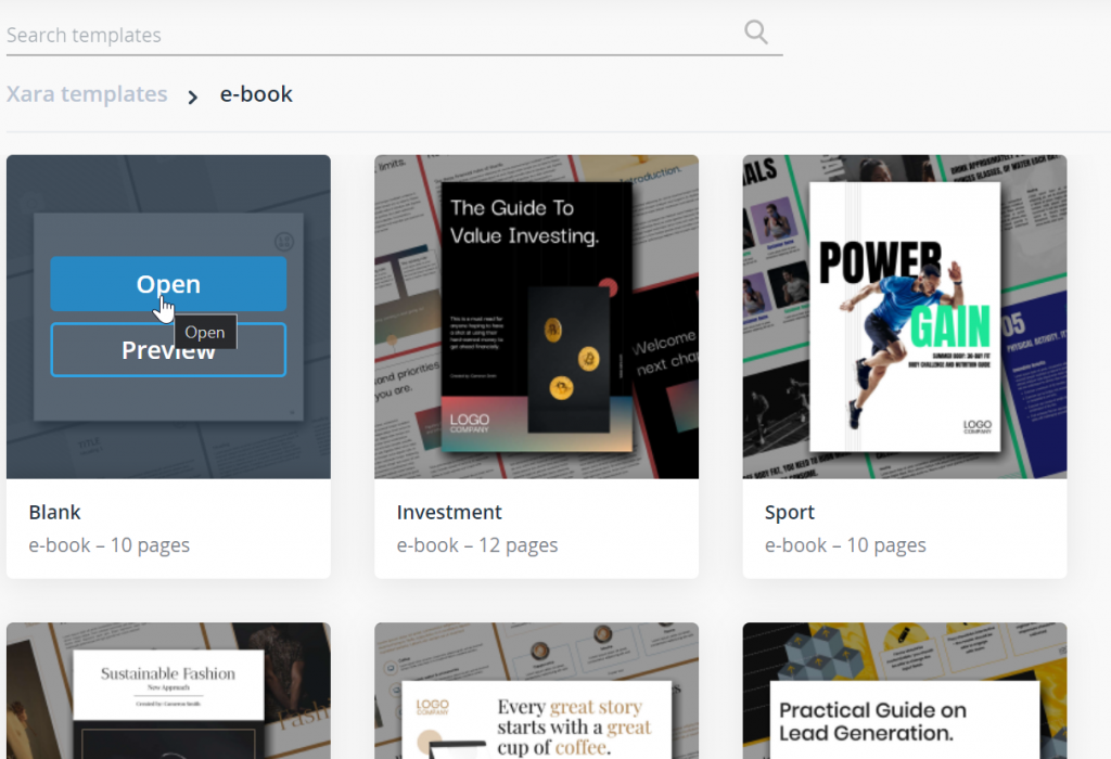 Choose a business template to make an ebook in Xara Cloud