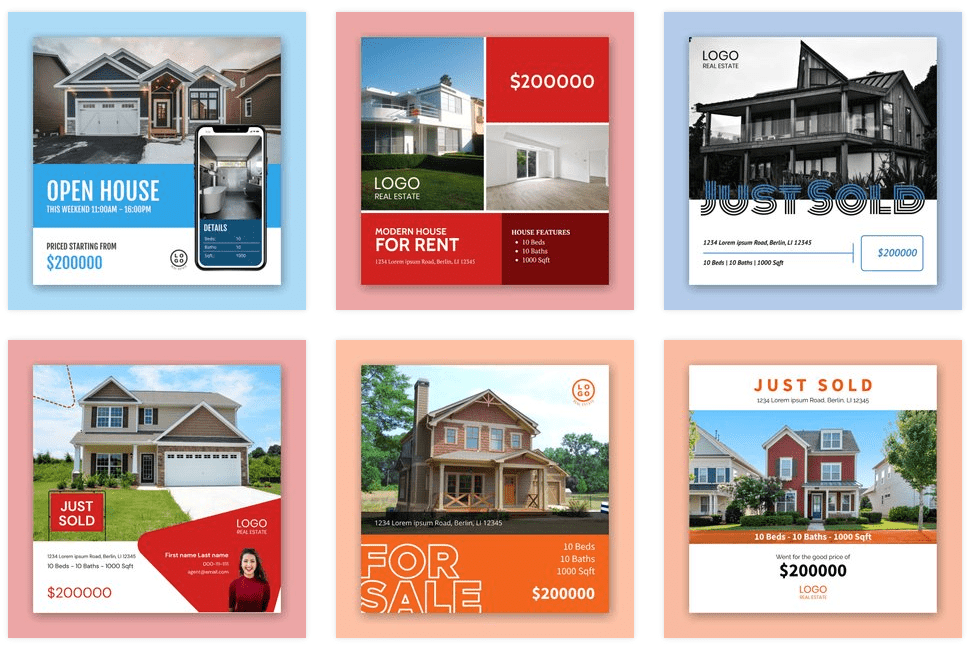 Real Estate Social Media Post Templates from Xara Cloud